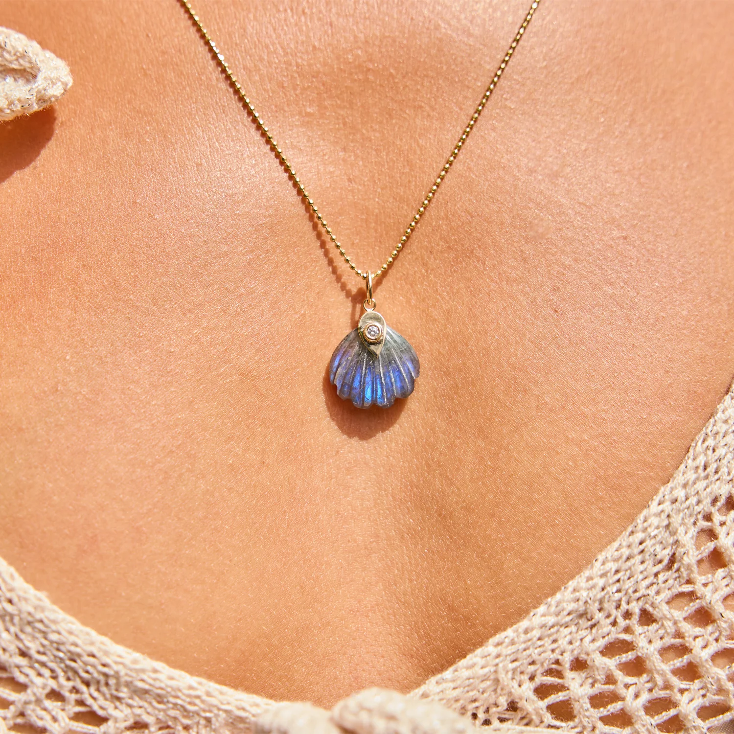 Venus Labradorite Shell Diamond Charm - Image 4