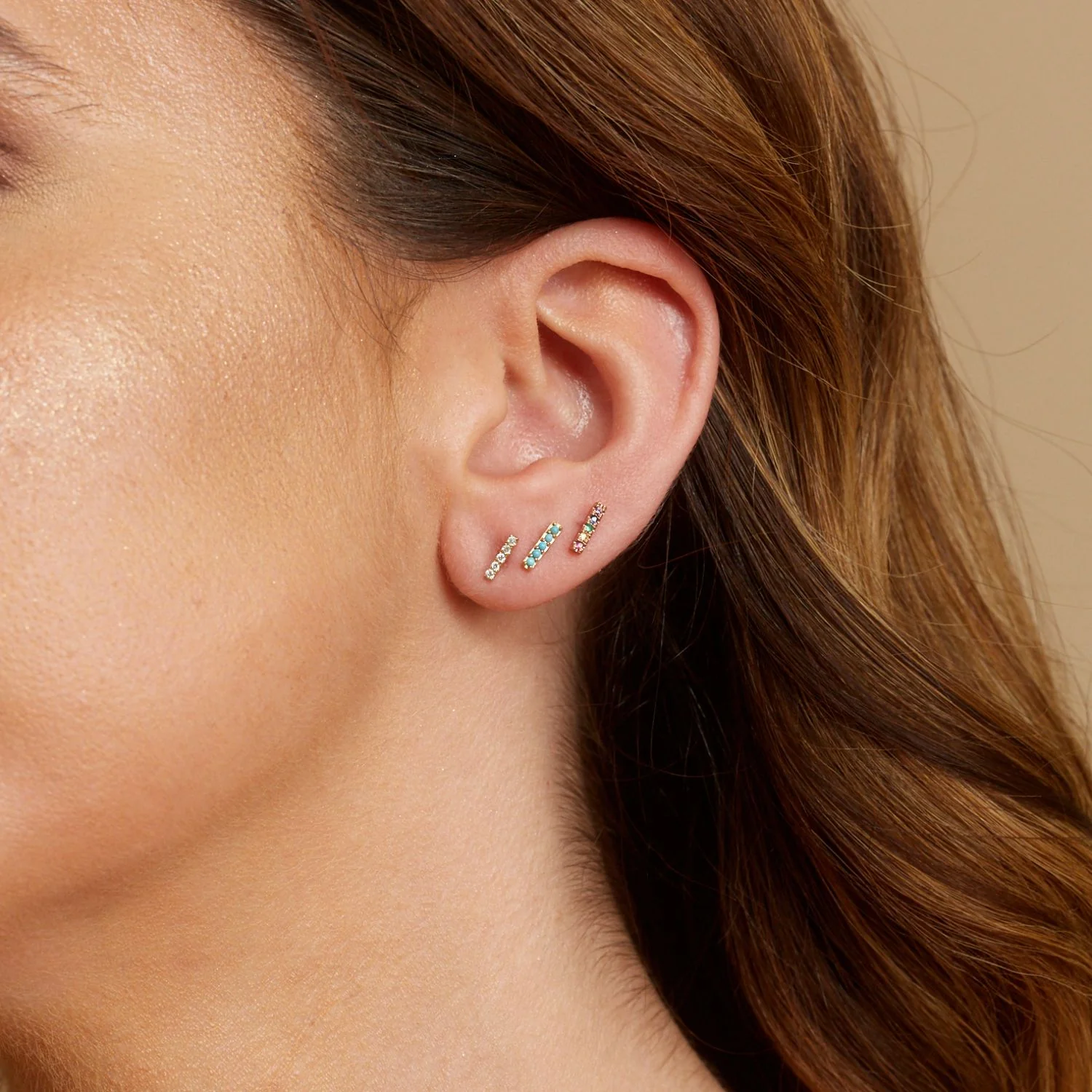Diamond Bar Stud Earrings - Image 4