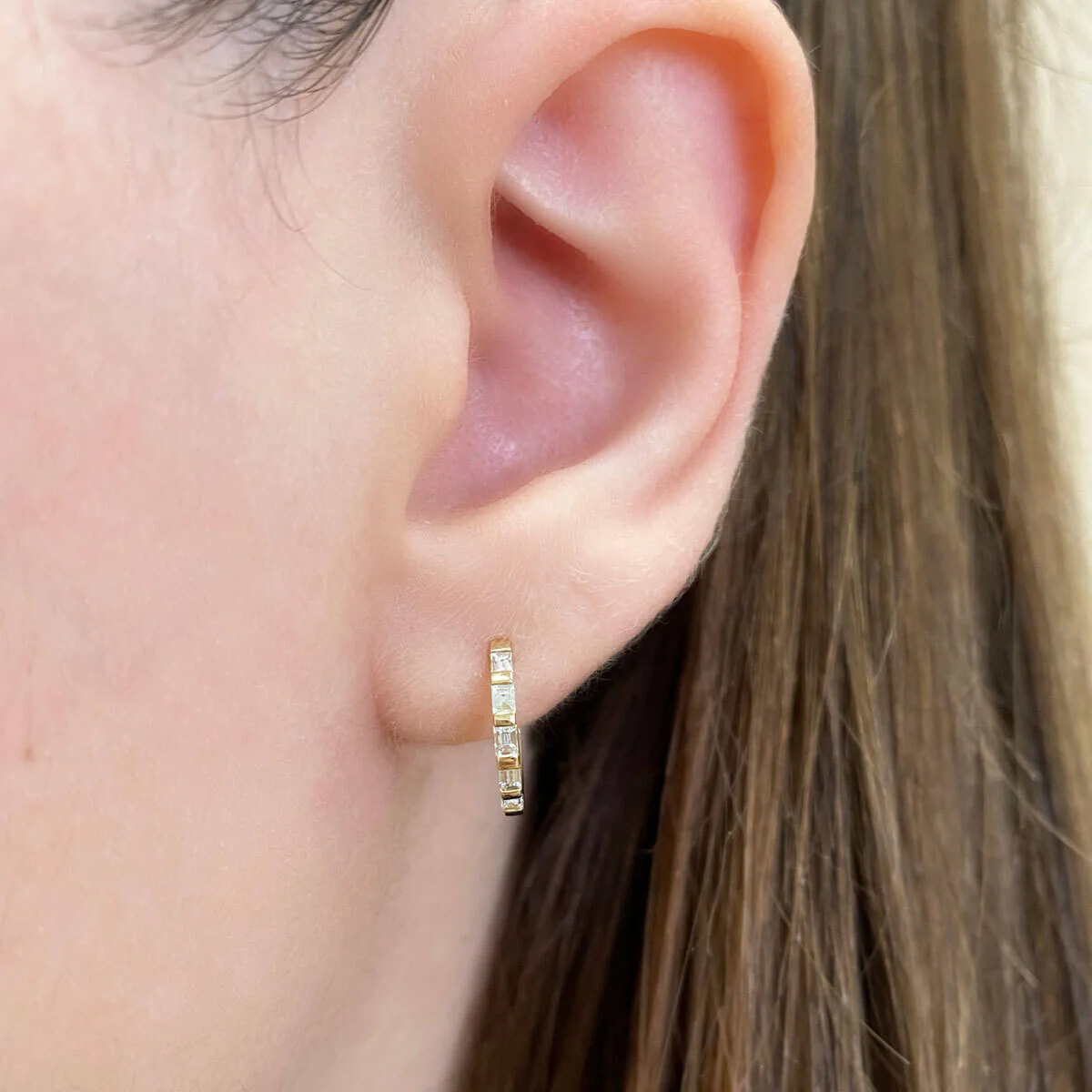 Baguette Huggies Hoop Earrings - Image 4