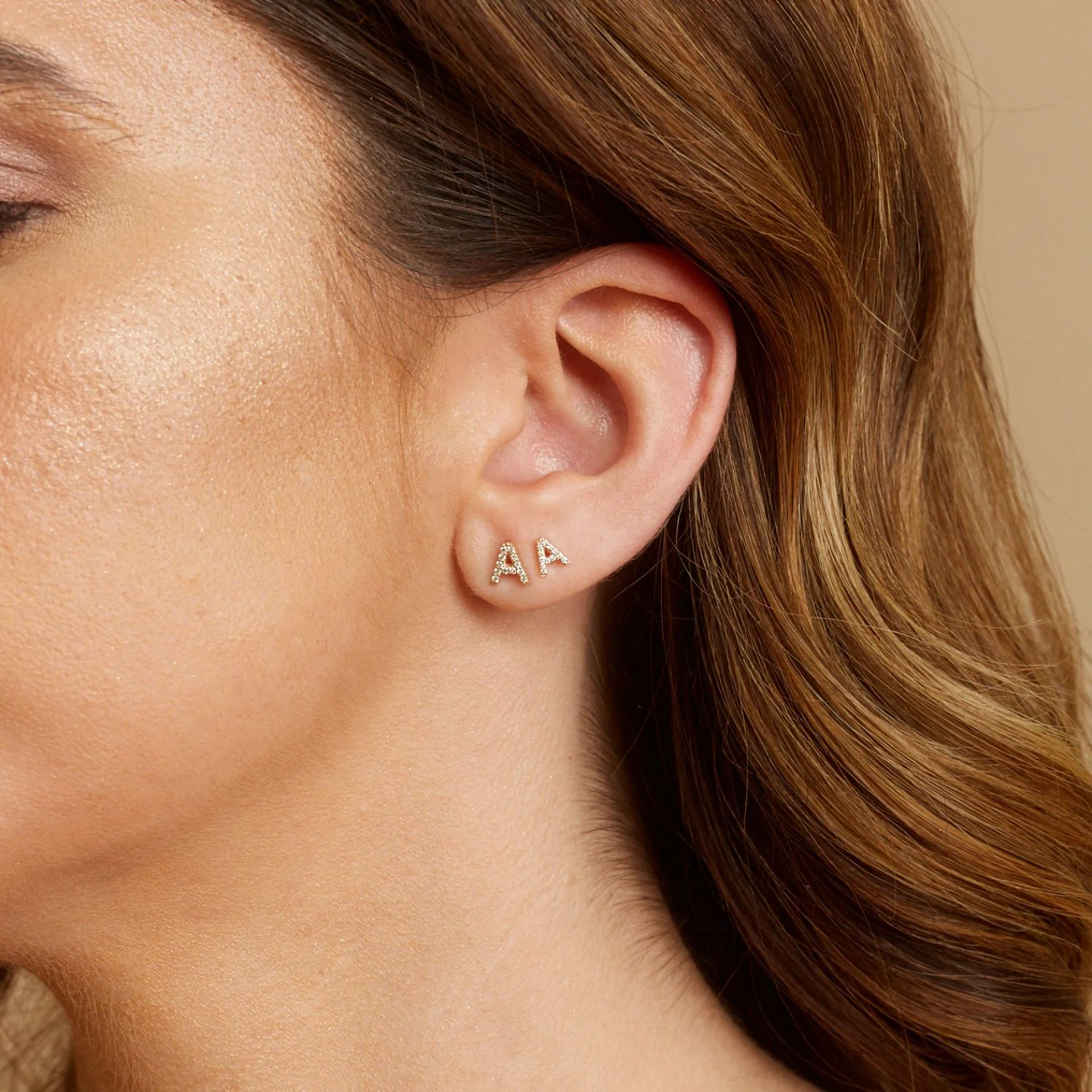Diamond Pave Letter Stud Earrings - Image 4