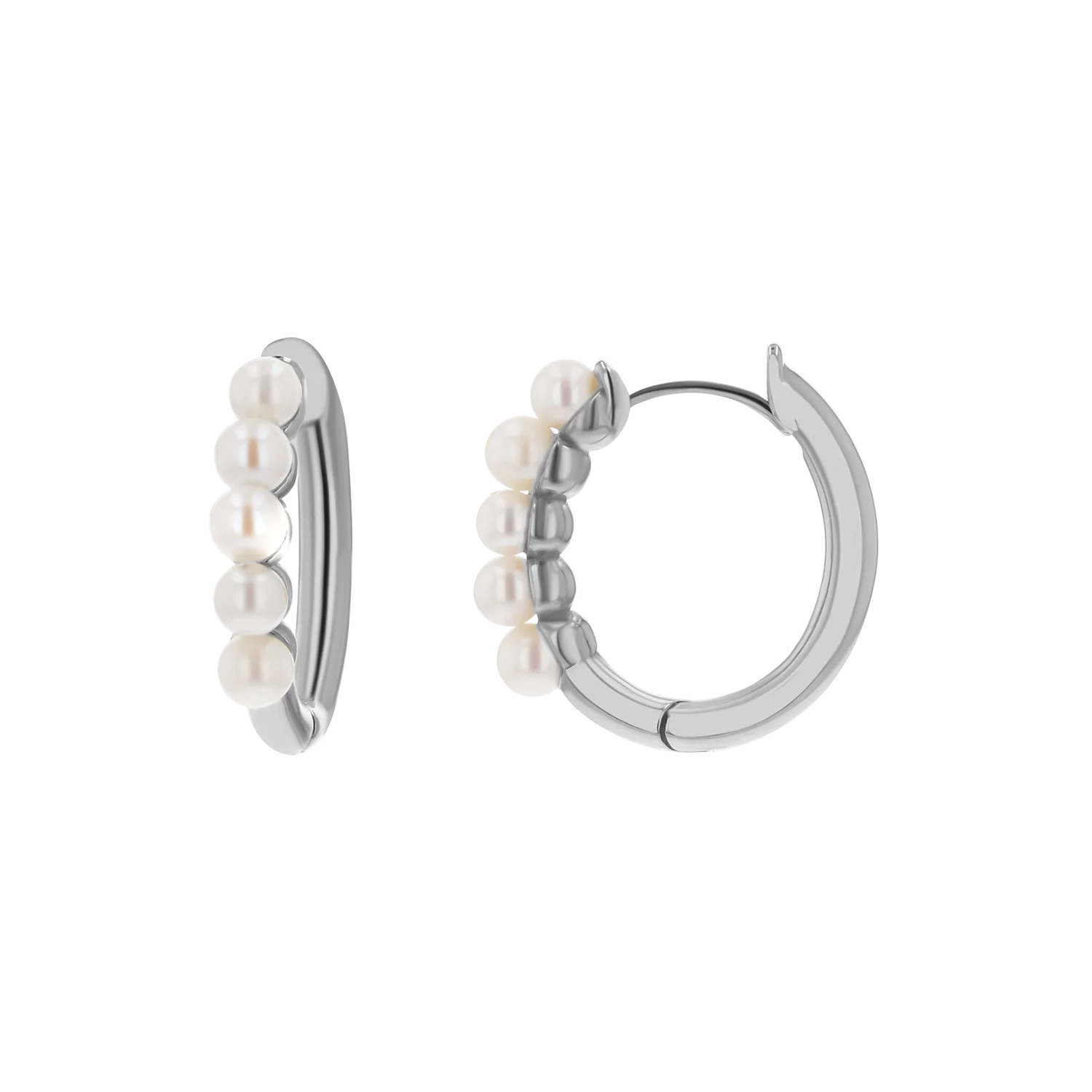 Pearl Huggies Hoop Earrings - Image 2