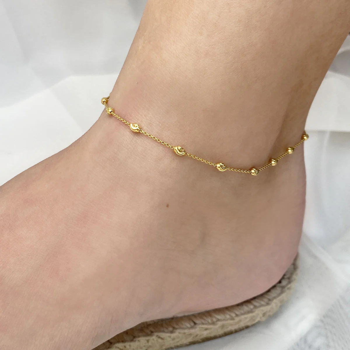 Spaced Mooncut Bead Anklet - Image 3