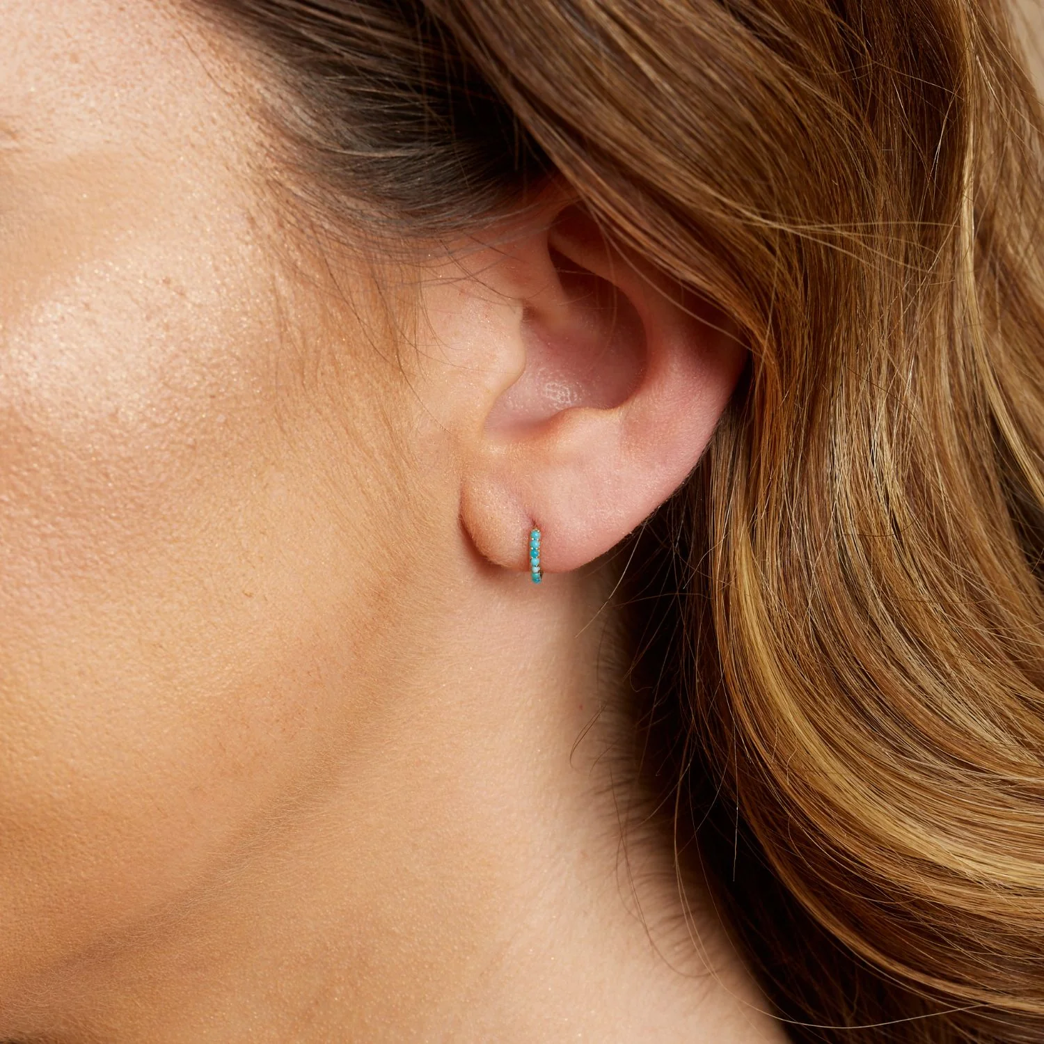 Turquoise Huggie Hoop Earrings - Image 5