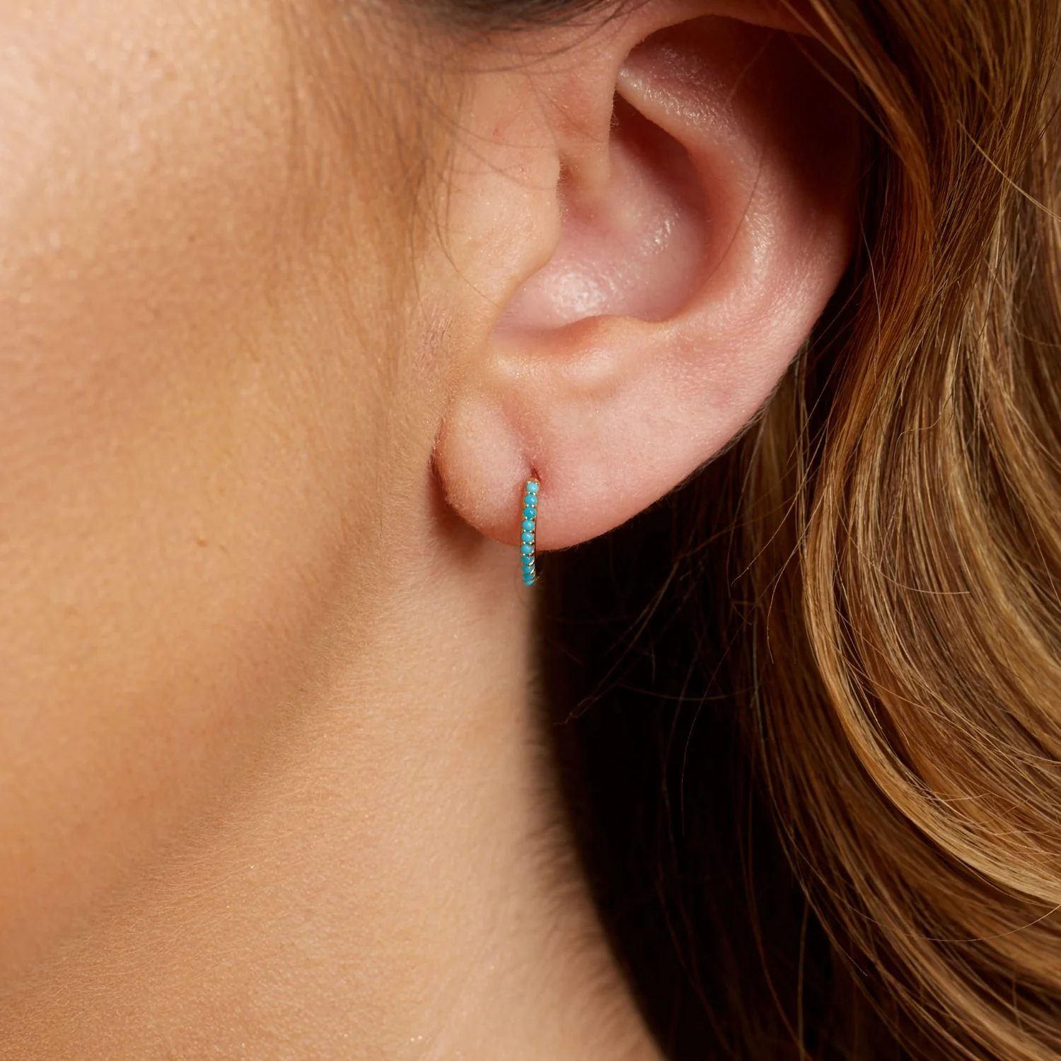 Turquoise Huggie Hoop Earrings - Image 6