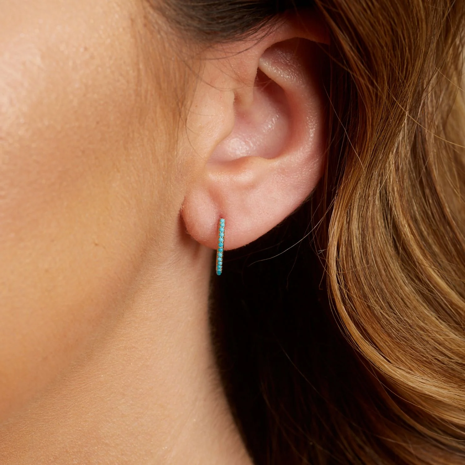 Turquoise Huggie Hoop Earrings - Image 7